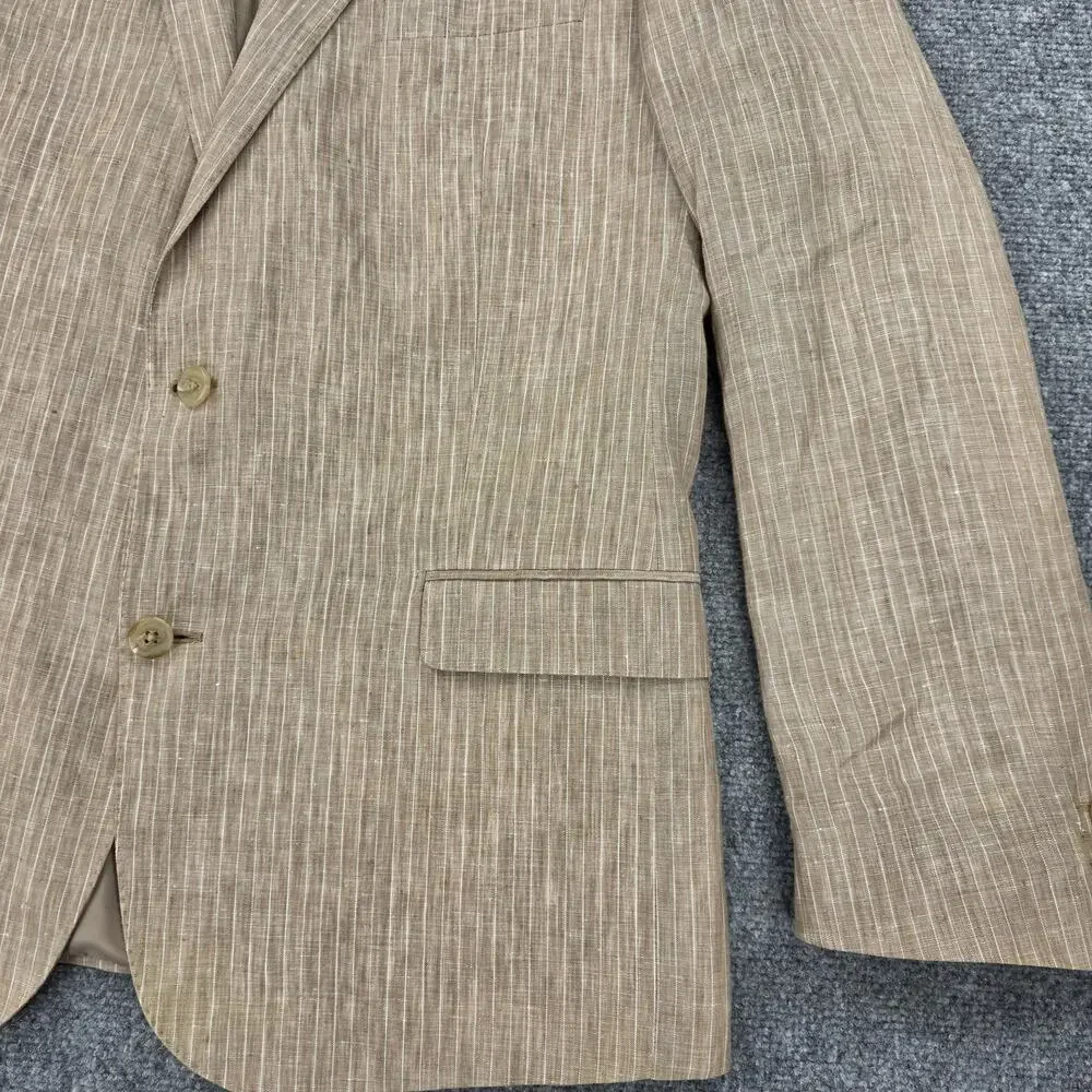 Lauren Ralph Lauren Blazer Mens 44R Beige Stripe Linen Trim Fit Sport Coat